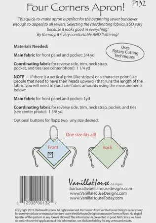 Four Corners Apron Pattern by Vanilla House Designs