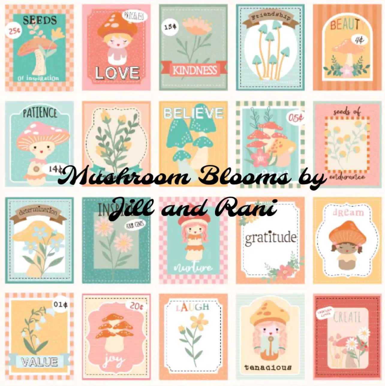 Mushroom Bloom 5-Inch Squares by Jill & Rani for Poppie Cotton