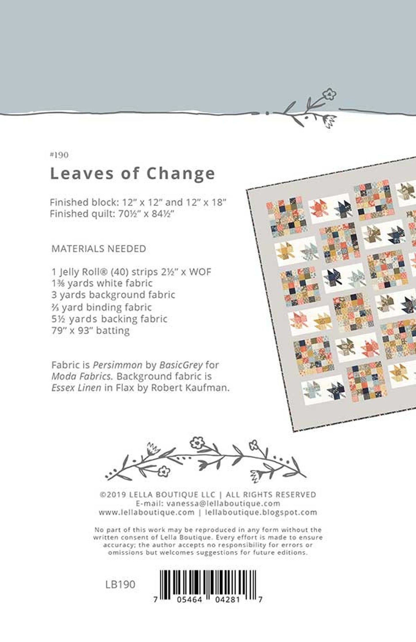Leaves of Change Quilt Pattern by Vanessa Goertzen for Lella Boutique