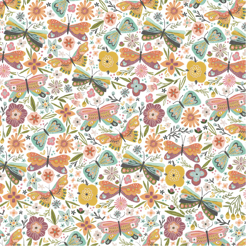 Butterfly Blossom White - Cottage Charm by McKenzie Elston for Poppie Cotton