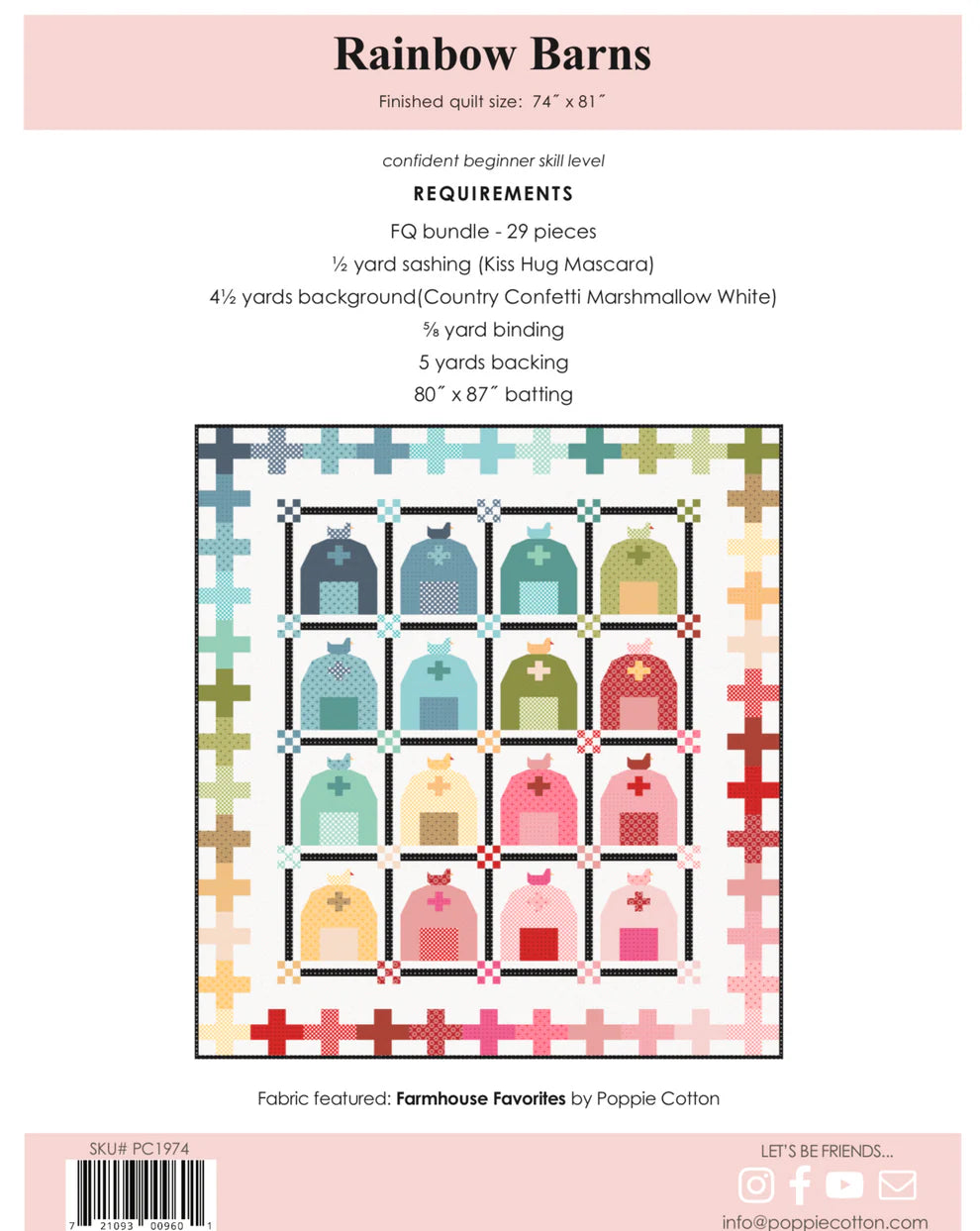 Rainbow Barns Quilt Pattern by Poppie Cotton