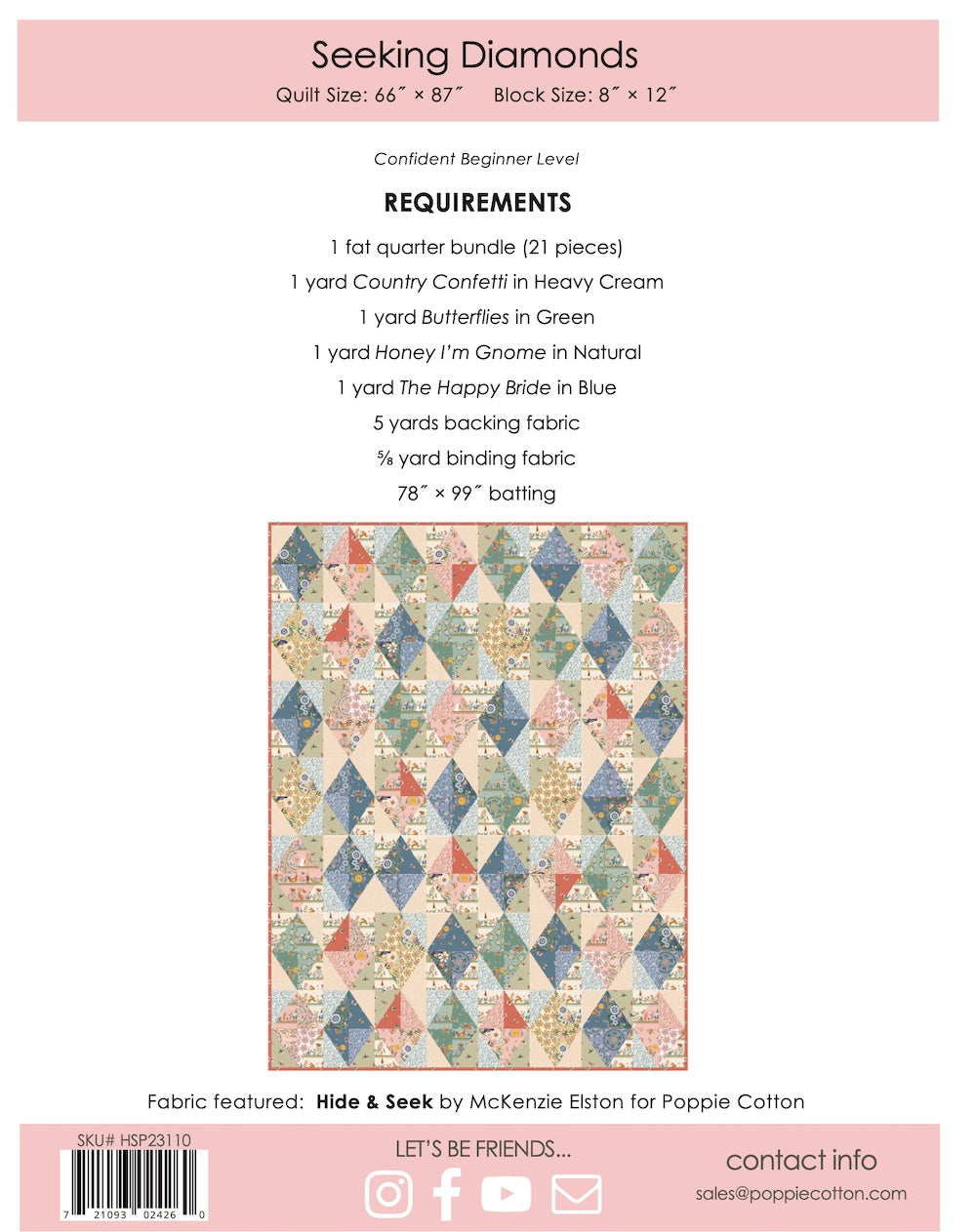 Seeking Diamonds Quilt Pattern by Jina Barney for Poppie Cotton