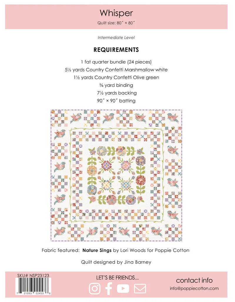 Whisper Quilt Pattern By Jina Barney for Poppie Cotton